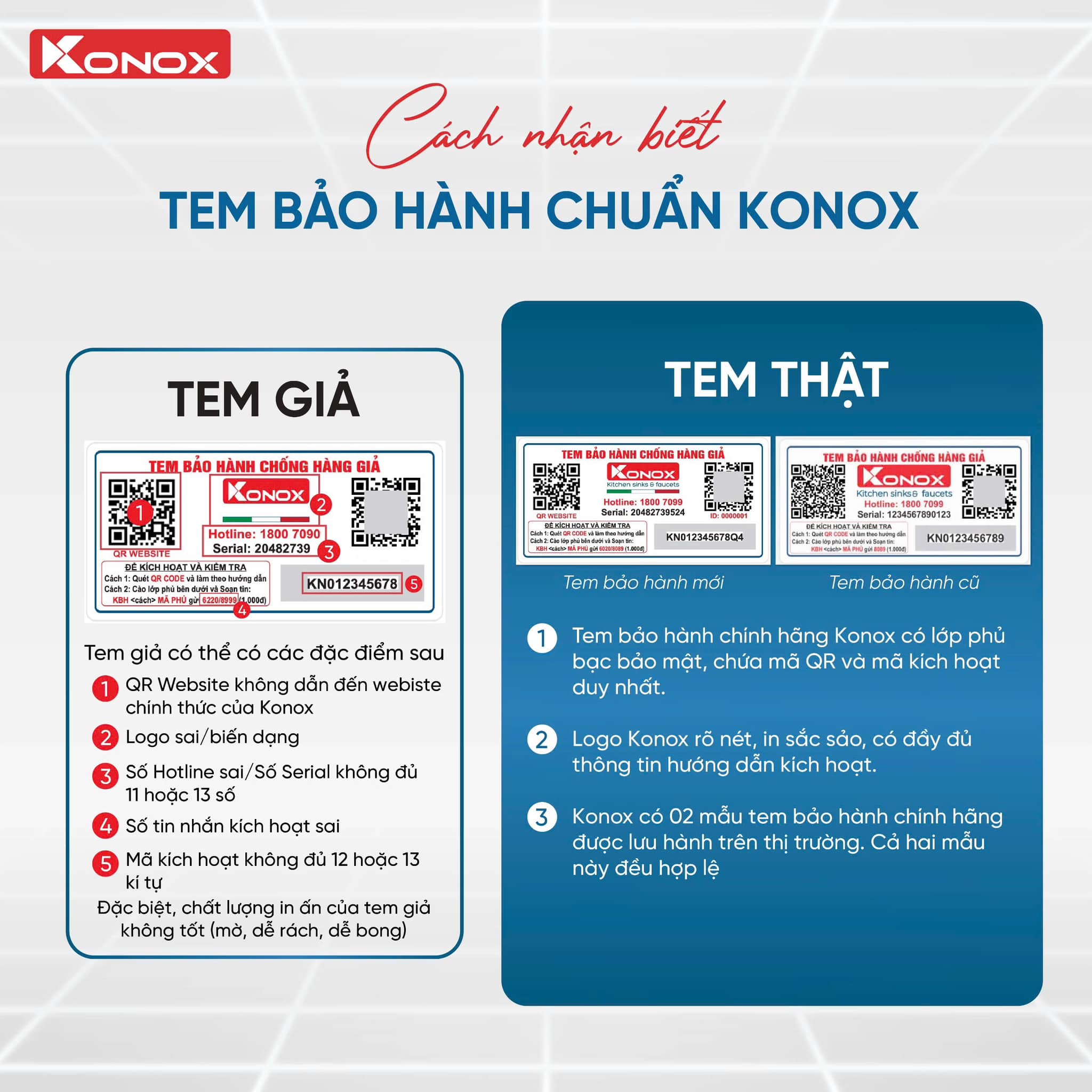 tem bảo hành chuẩn Konox