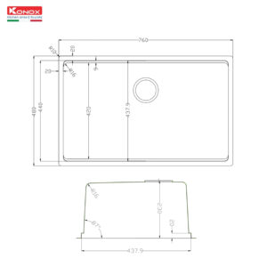 Bản vẽ Chậu rưới bát 1 hố chống xước phong cách Nhật Bản Tari 7648SR