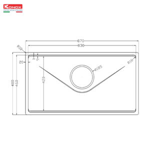 Bản vẽ chậu rửa bát 1 hố phong cách nhật bản Konox Tari 8748sr