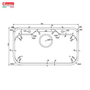 Bản vẽ chậu rửa bát inox 1 hố phong cách Nhật bản Konox Tari 9051SR