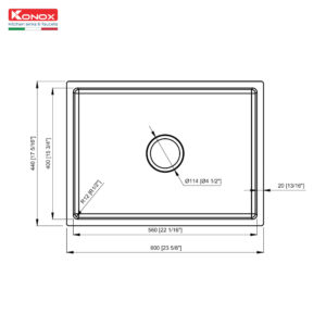 Chậu rửa KONOX chống xước KN6044SU Dekor Bản vẽ kỹ thuật chậu rửa bát KN6044SU Dekor