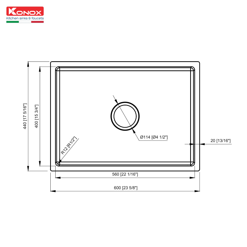 Chậu rửa KONOX chống xước KN6044SU Dekor Bản vẽ kỹ thuật chậu rửa bát KN6044SU Dekor