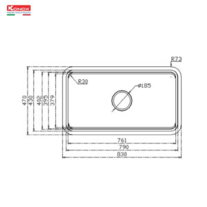 Bản vẽ kỹ thuật chậu rửa bát 1 hố chống xước KN8347SU Dekor