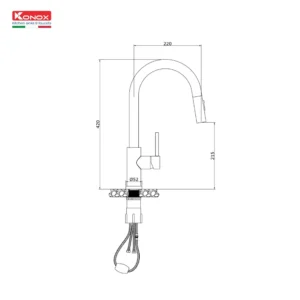 Bản vẽ kỹ thuật vòi rửa bát dây rút nóng lạnh Reno