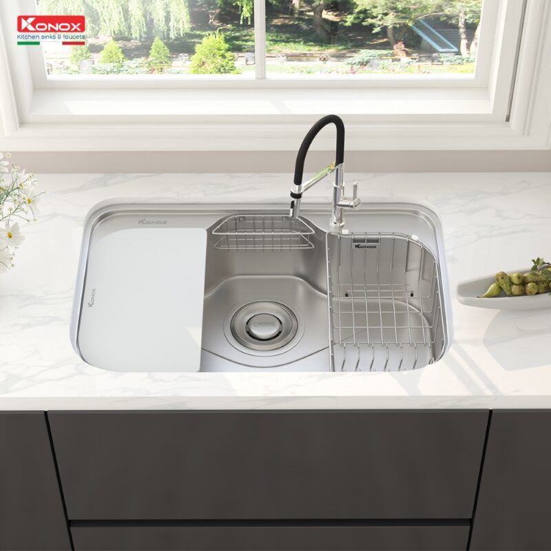 3 chi nhánh đại lý Konox chính hãng Hồ Chí Minh trợ giá tốt chậu rauwr bát inoox 1 hố phong cách Nhật Konox Tari 7851sr