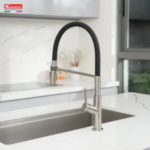 Vòi rửa bát thân mềm nóng lạnh Konox Tema Nickel