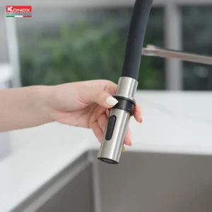 Đầu vòi rửa bát thân mềm nóng lạnh Konox Tema Nickel